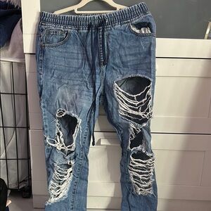 Fashion Nova Blue High Rise Distressed Jeans